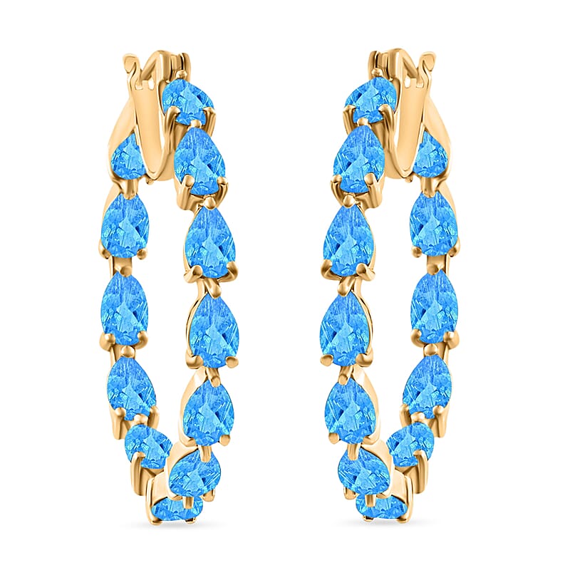 D'Joy Malgache Neon Apatite 10.08 ctw Inside-out Hoop Earrings in 18K Vermeil Yellow Gold Over Sterling Silver