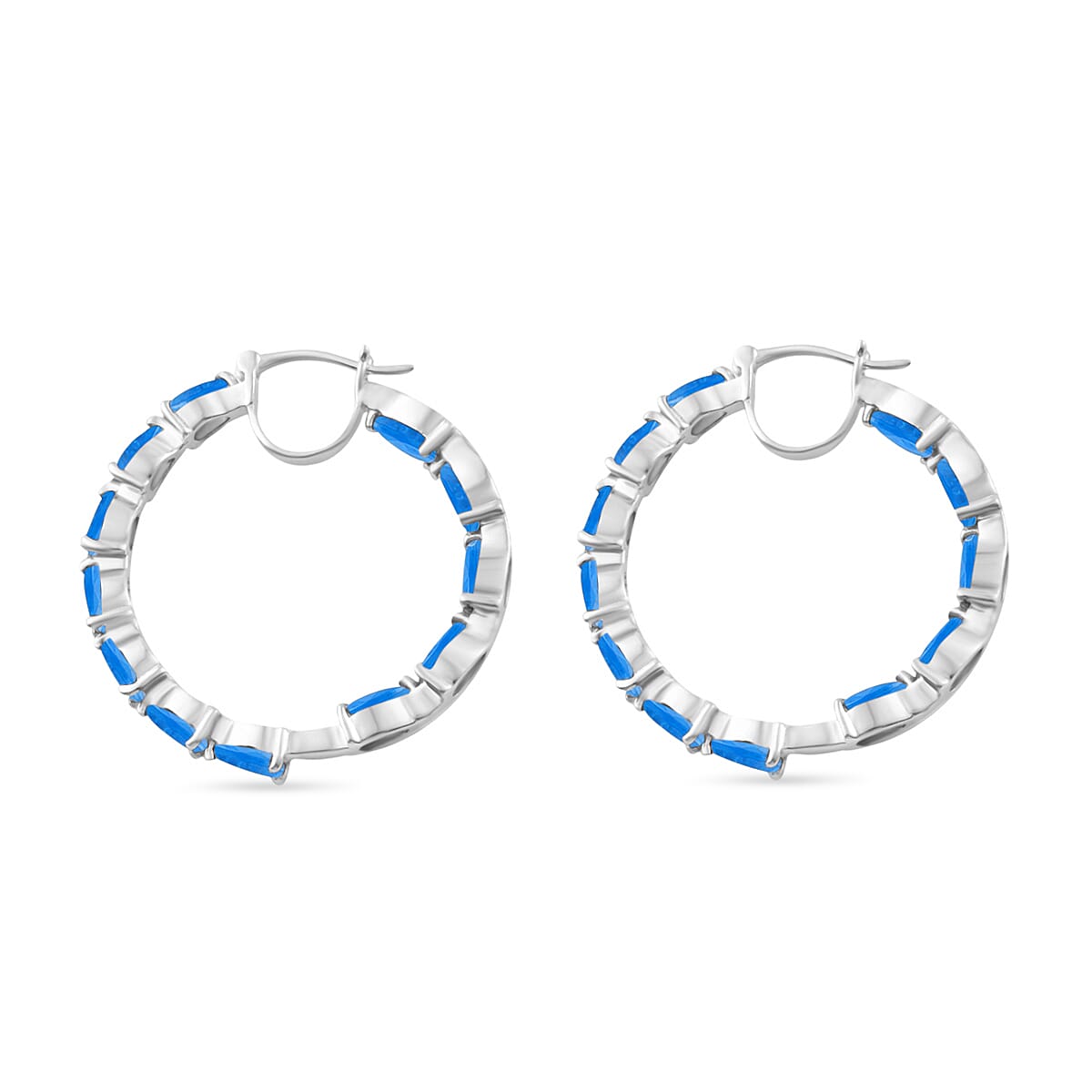 Malgache Neon Apatite 10.08 ctw Inside-out Hoop Earrings in Rhodium Over Sterling Silver (Del. in 10-12 Days) image number 2