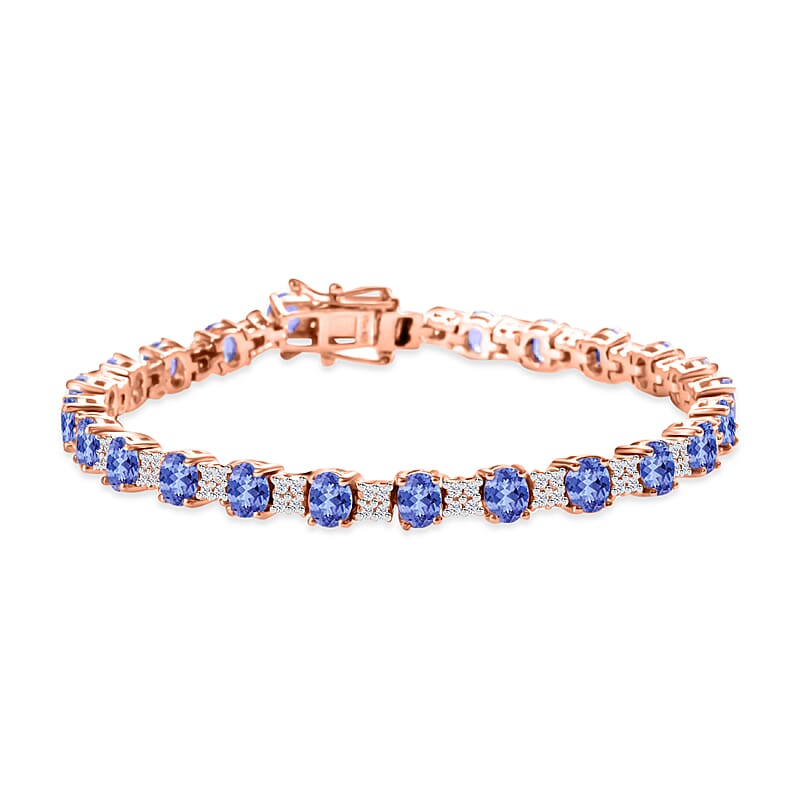 Tanzanite and White Zircon Bracelet in 18K Vermeil Rose Gold Over Sterling Silver (6.50 In) 10.85 ctw