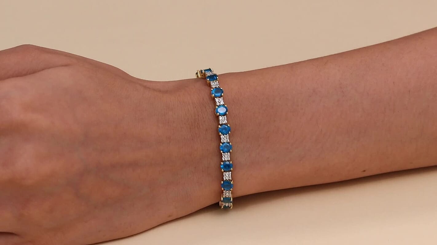 Tanzanite and White Zircon Bracelet in 18K Vermeil Rose Gold Over Sterling Silver (6.50 In) 10.85 ctw