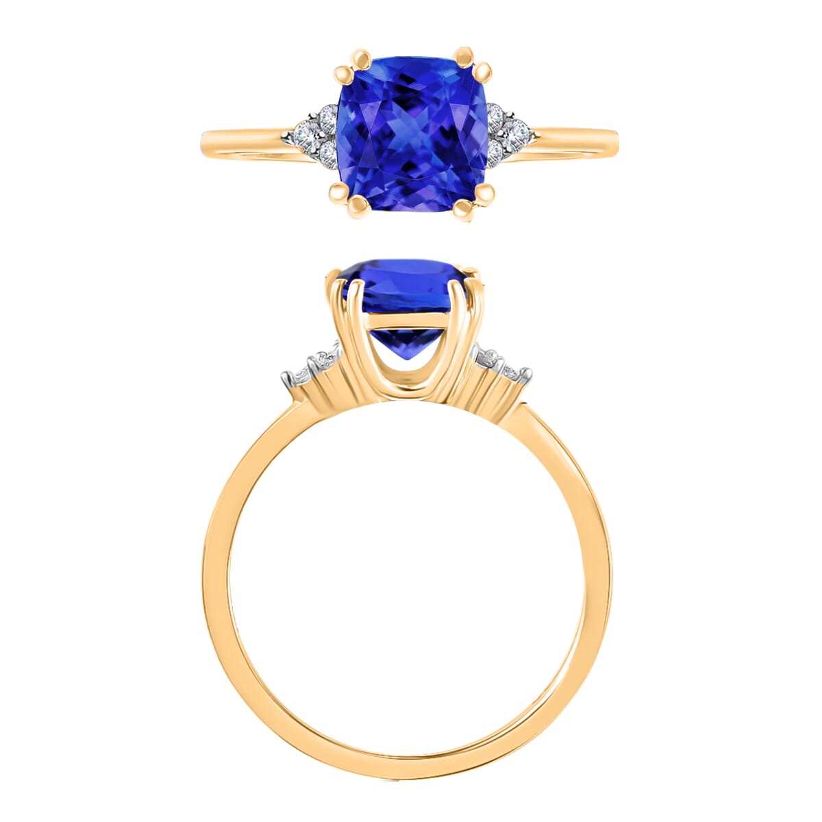 Luxoro AAA Tanzanite and G-H I2 Diamond Ring in 14K Yellow Gold (Size 10.0) 1.49 ctw image number 3