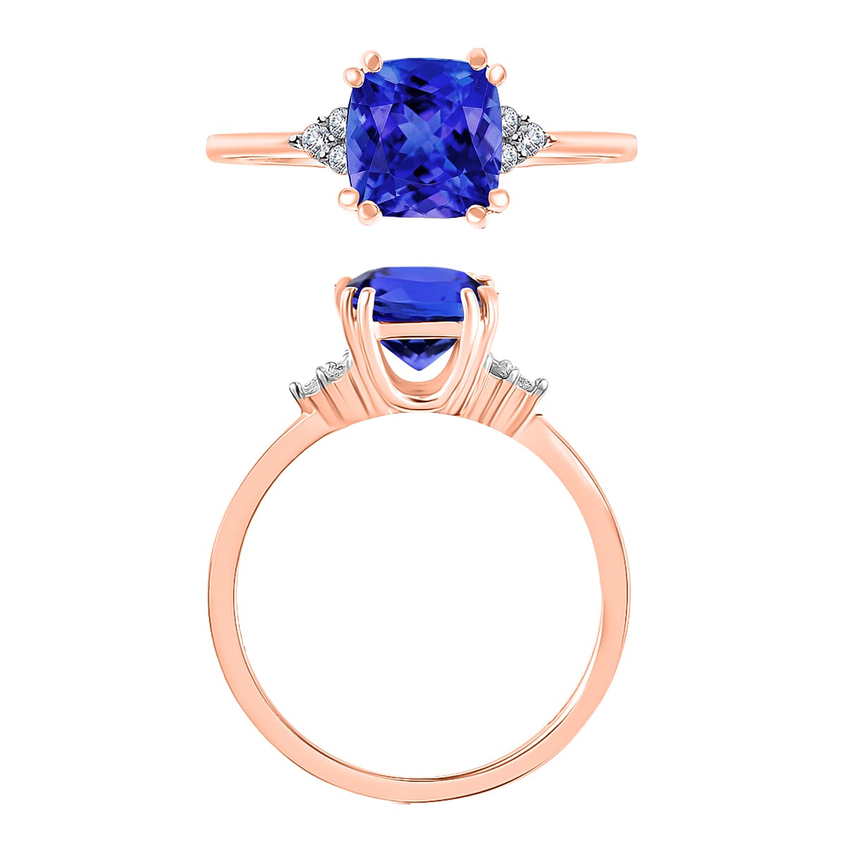 Luxoro AAA Tanzanite and G-H I2 Diamond 1.49 ctw Ring in 14K Rose Gold (Size 10.0) (Del. in 10-12 Days) image number 3