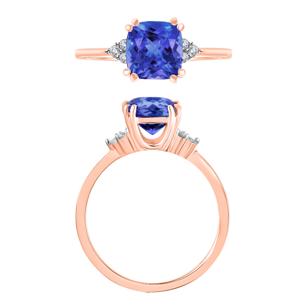 Luxoro Premium Tanzanite and G-H I2 Diamond 1.49 ctw Ring in 10K Rose Gold (Size 5.5) image number 3