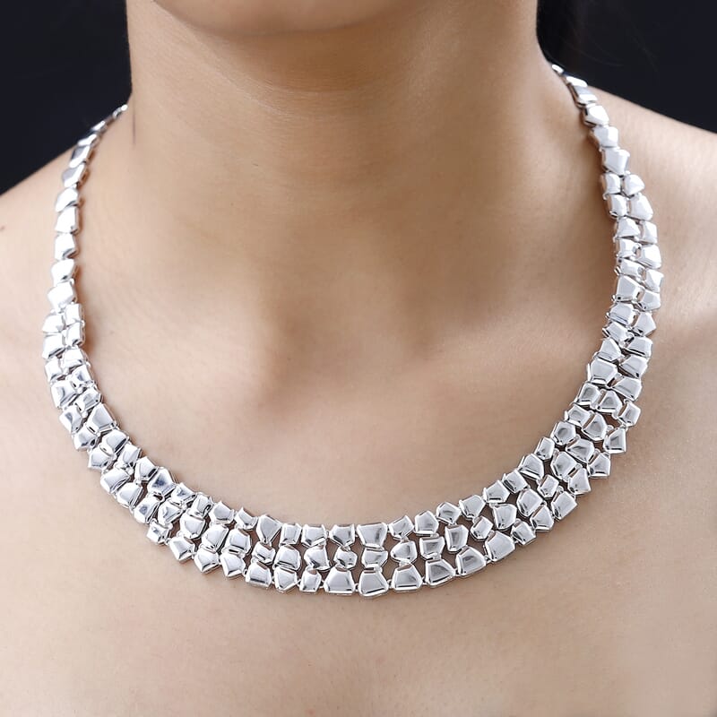 Designer Inspired Necklace in Rhodium Over Sterling Silver 42 Grams 20 Inches
