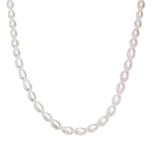 White Freshwater Pearl Fancy Necklace in Rhodium Over Sterling Silver 18 Inches