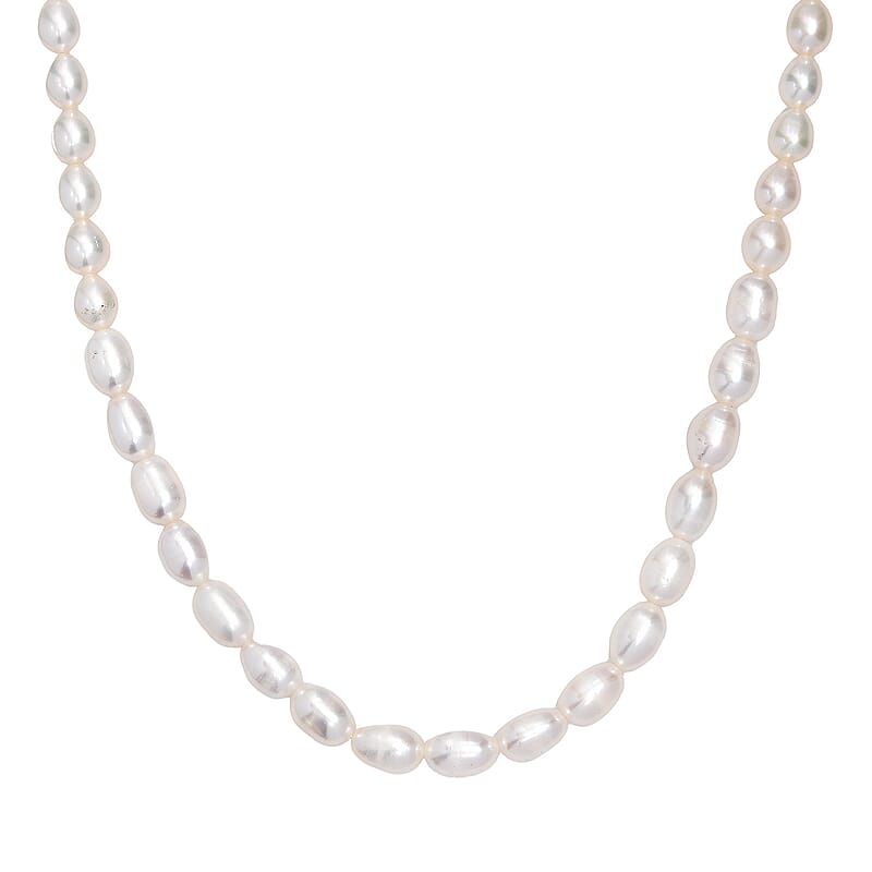 White Freshwater Pearl Cloud Kiss Necklace in Rhodium Over Sterling Silver 18 Inches