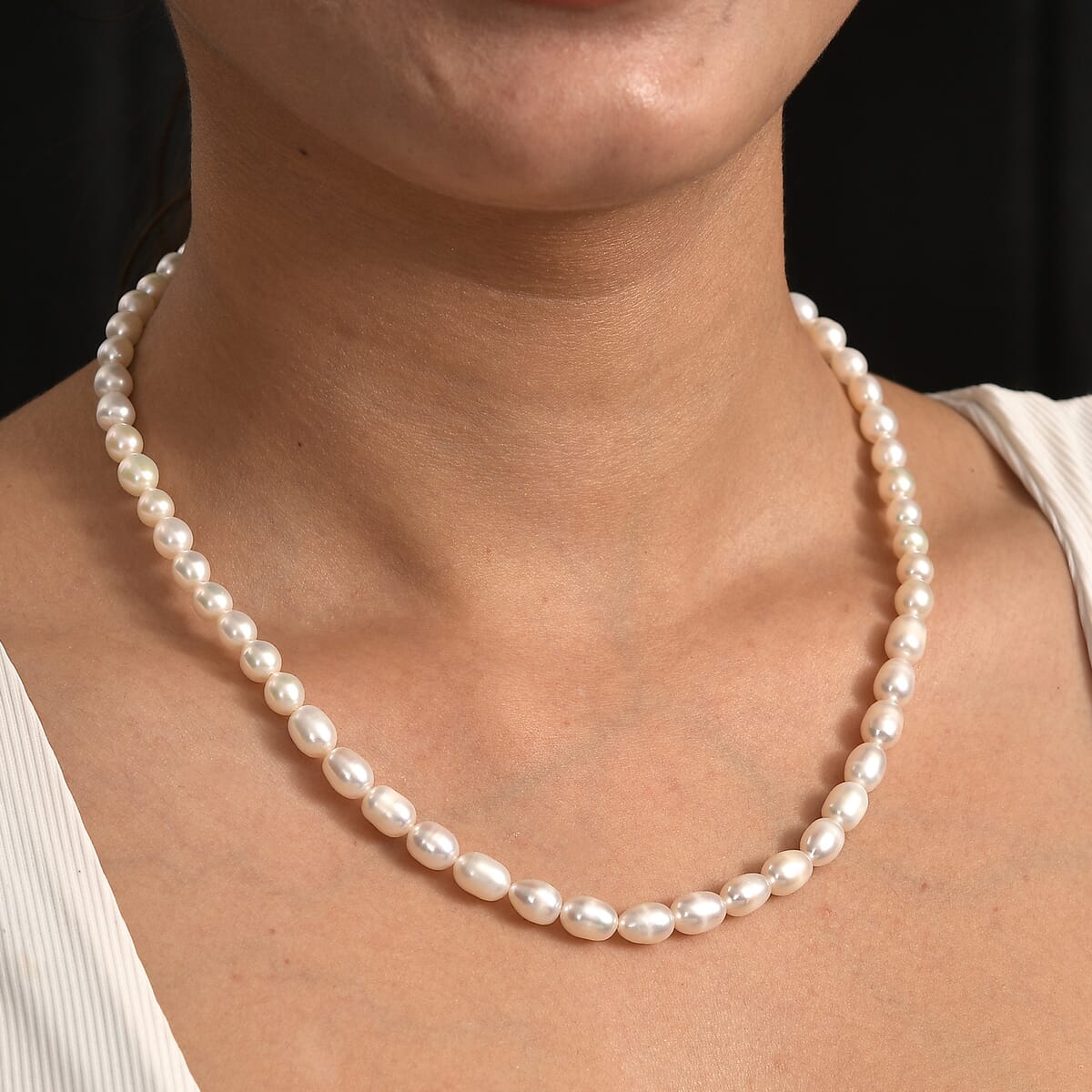 White Freshwater Pearl Fancy Necklace in Rhodium Over Sterling Silver 18 Inches image number 2