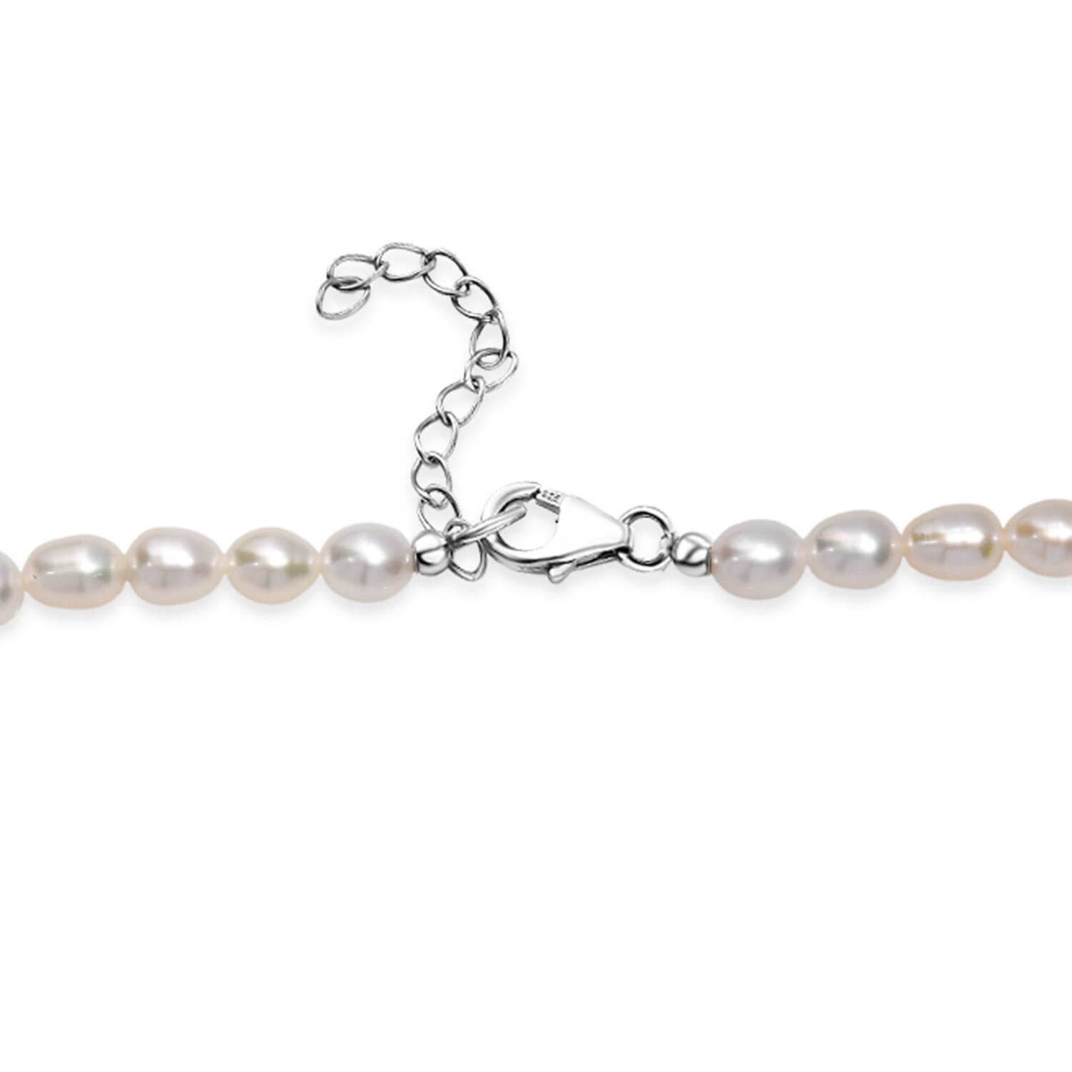White Freshwater Pearl Cloud Kiss Necklace in Rhodium Over Sterling Silver 18 Inches