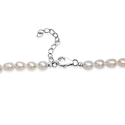 White Freshwater Pearl Cloud Kiss Necklace in Rhodium Over Sterling Silver 18 Inches