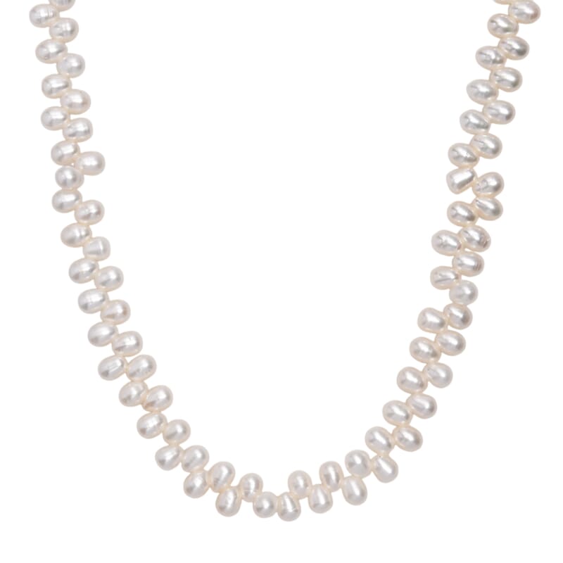 White Freshwater Pearl Oval Shape Dancing Bubbles Necklace in Rhodium Over Sterling Silver 18 Inches