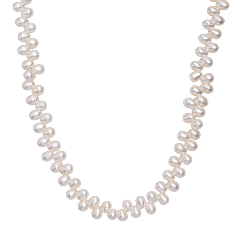 White Freshwater Pearl Oval Shape Dancing Bubbles Necklace in Rhodium Over Sterling Silver 18 Inches