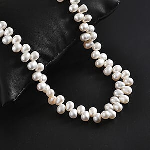 White Freshwater Pearl Oval Shape Dancing Bubbles Necklace in Rhodium Over Sterling Silver 18 Inches
