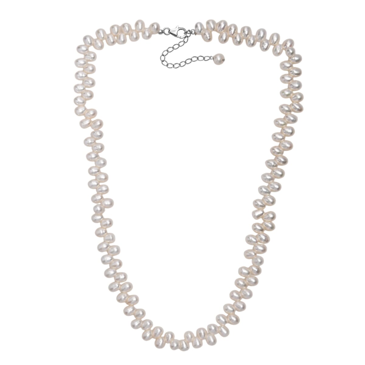 White Freshwater Pearl Oval Shape Necklace in Rhodium Over Sterling Silver 18 Inches image number 3