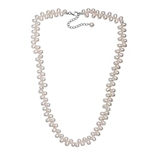 White Freshwater Pearl Oval Shape Dancing Bubbles Necklace in Rhodium Over Sterling Silver 18 Inches