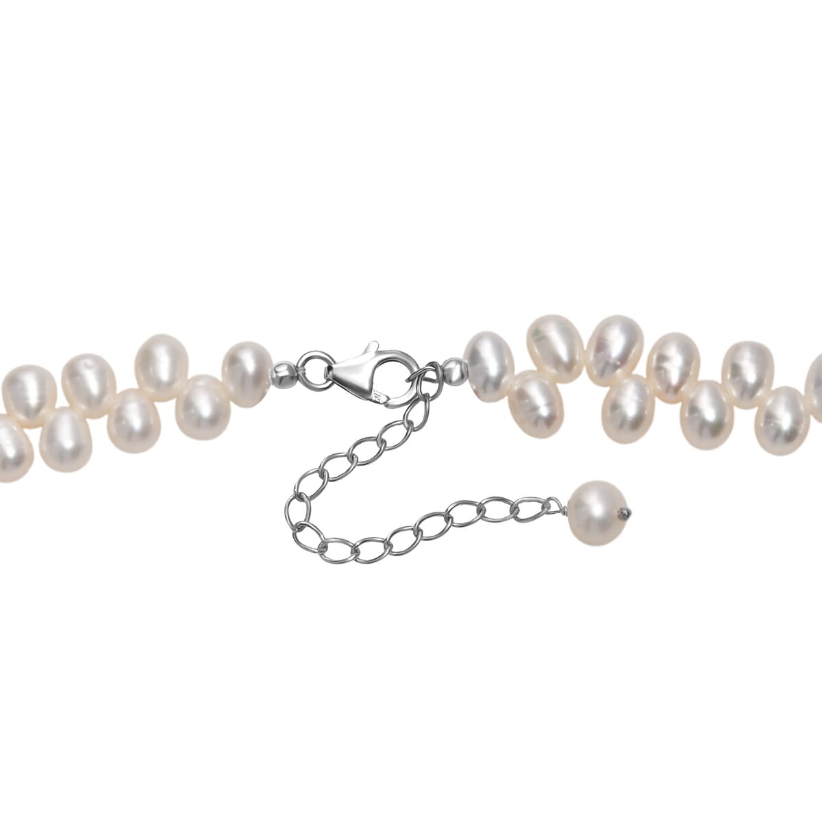 White Freshwater Pearl Oval Shape Necklace in Rhodium Over Sterling Silver 18 Inches image number 4
