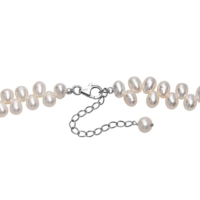 White Freshwater Pearl Oval Shape Dancing Bubbles Necklace in Rhodium Over Sterling Silver 18 Inches