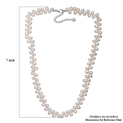 White Freshwater Pearl Oval Shape Dancing Bubbles Necklace in Rhodium Over Sterling Silver 18 Inches
