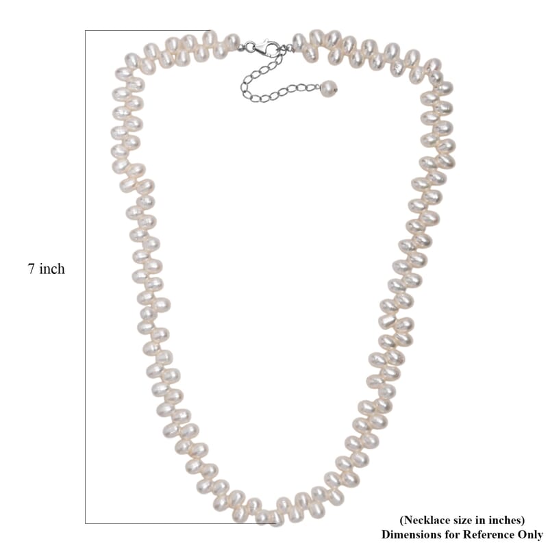White Freshwater Pearl Oval Shape Dancing Bubbles Necklace in Rhodium Over Sterling Silver 18 Inches