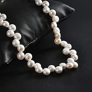 White Freshwater Pearl Button Shape Dancing bubbles Necklace in Rhodium Over Sterling Silver 18 Inches