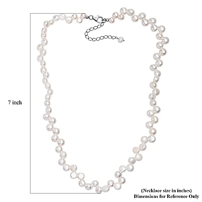 White Freshwater Pearl Button Shape Dancing bubbles Necklace in Rhodium Over Sterling Silver 18 Inches