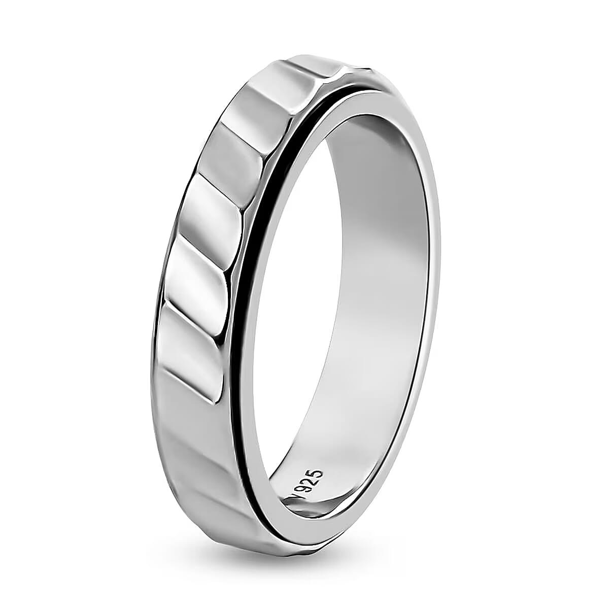 Diamond-cut Band Ring in Rhodium Over Sterling Silver (Size 10.5) 3.20 Grams image number 3