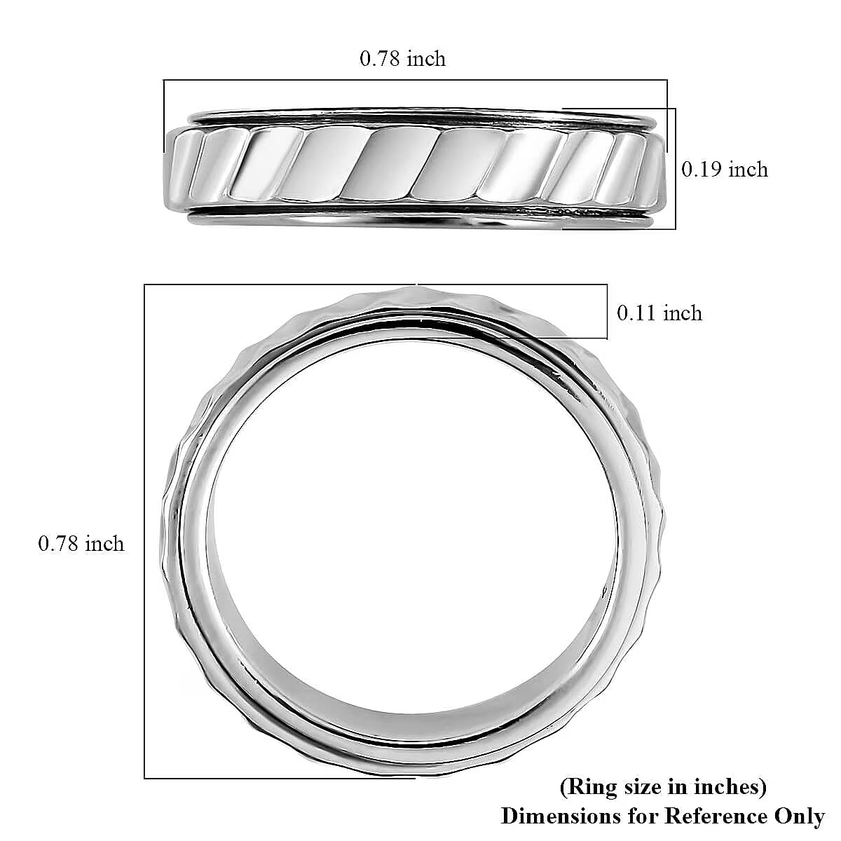 Diamond-cut Band Ring in Rhodium Over Sterling Silver (Size 10.5) 3.20 Grams image number 5