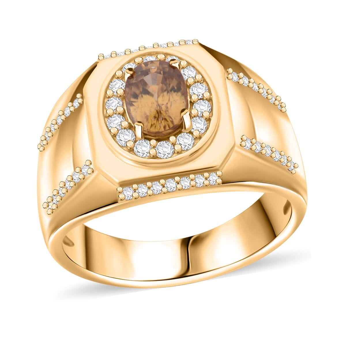 Premium Tanzania Yellow Zircon and White Zircon 1.90 ctw Ring in 18K Vermeil YG Over Sterling Silver (Size 10.0) image number 0