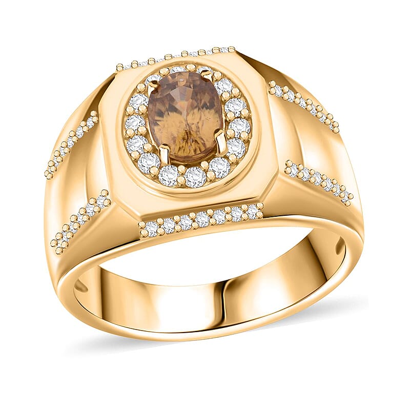 Premium Tanzania Yellow Zircon and White Zircon 1.90 ctw Ring in 18K Vermeil YG Over Sterling Silver (Size 10.0)