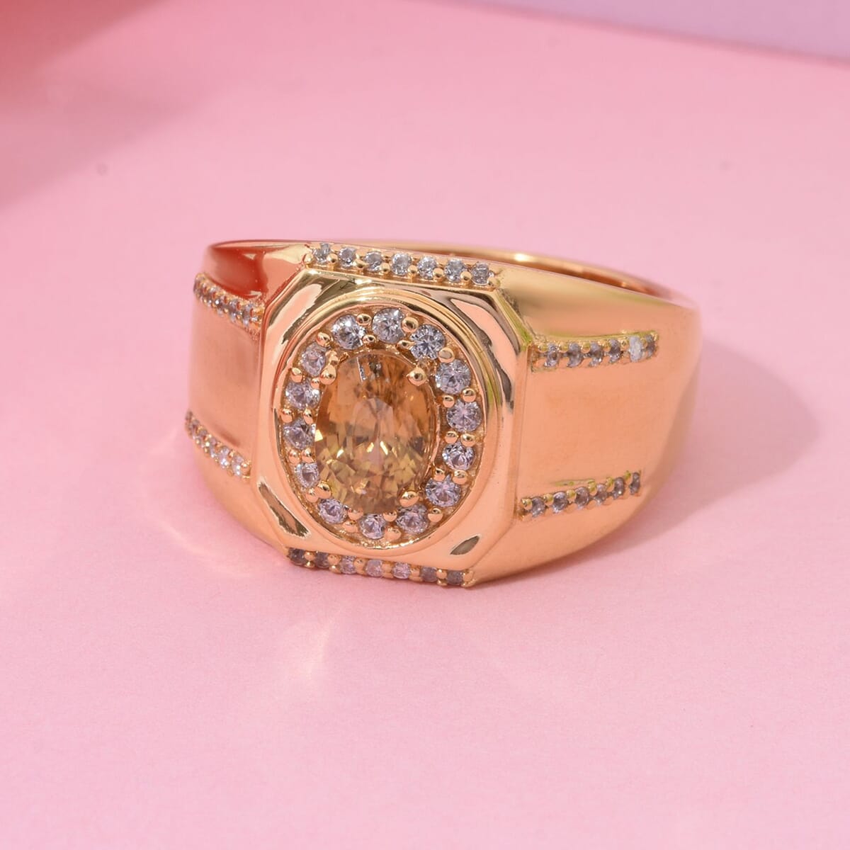 Premium Tanzania Yellow Zircon and White Zircon 1.90 ctw Ring in 18K Vermeil YG Over Sterling Silver (Size 10.0) image number 1