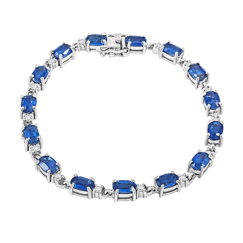 Kashmir Kyanite and Moissanite 9.50 ctw Bracelet in Rhodium Over Sterling Silver (6.50 In)