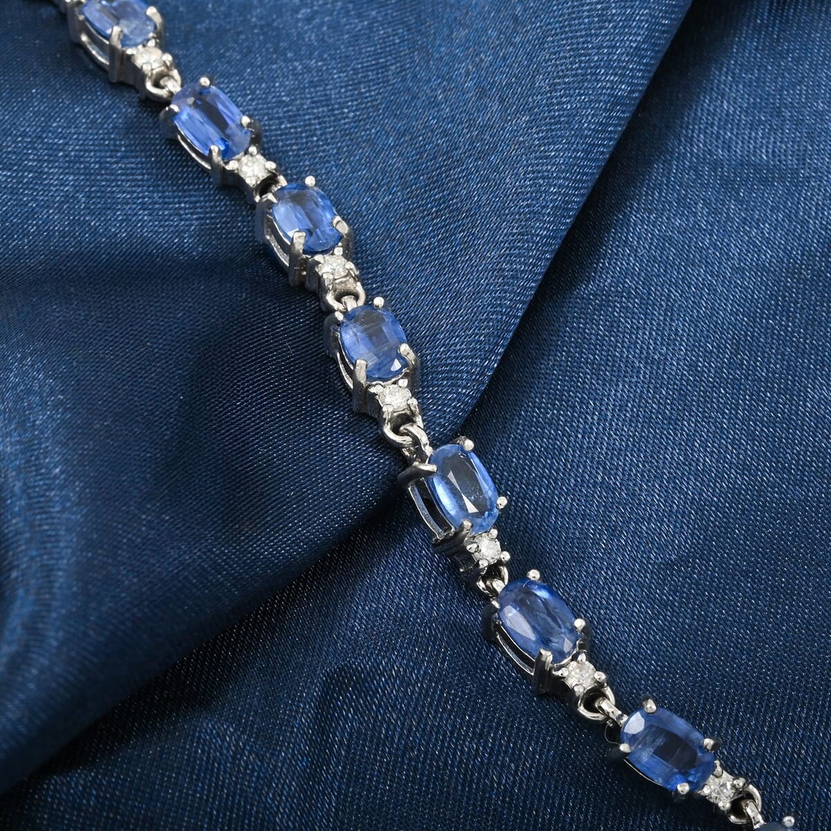 Kashmir Kyanite and Moissanite 9.50 ctw Bracelet in Rhodium Over Sterling Silver (6.50 In) image number 1