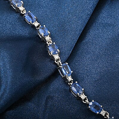 Kashmir Kyanite and Moissanite 9.50 ctw Bracelet in Rhodium Over Sterling Silver (6.50 In)