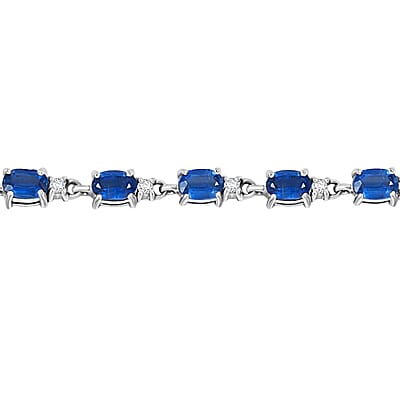 Kashmir Kyanite and Moissanite 9.50 ctw Bracelet in Rhodium Over Sterling Silver (6.50 In)
