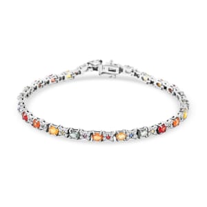Premium Multi Sapphire and White Zircon 7.00 ctw Bloomfire Bracelet in Rhodium Over Sterling Silver (6.50 In)