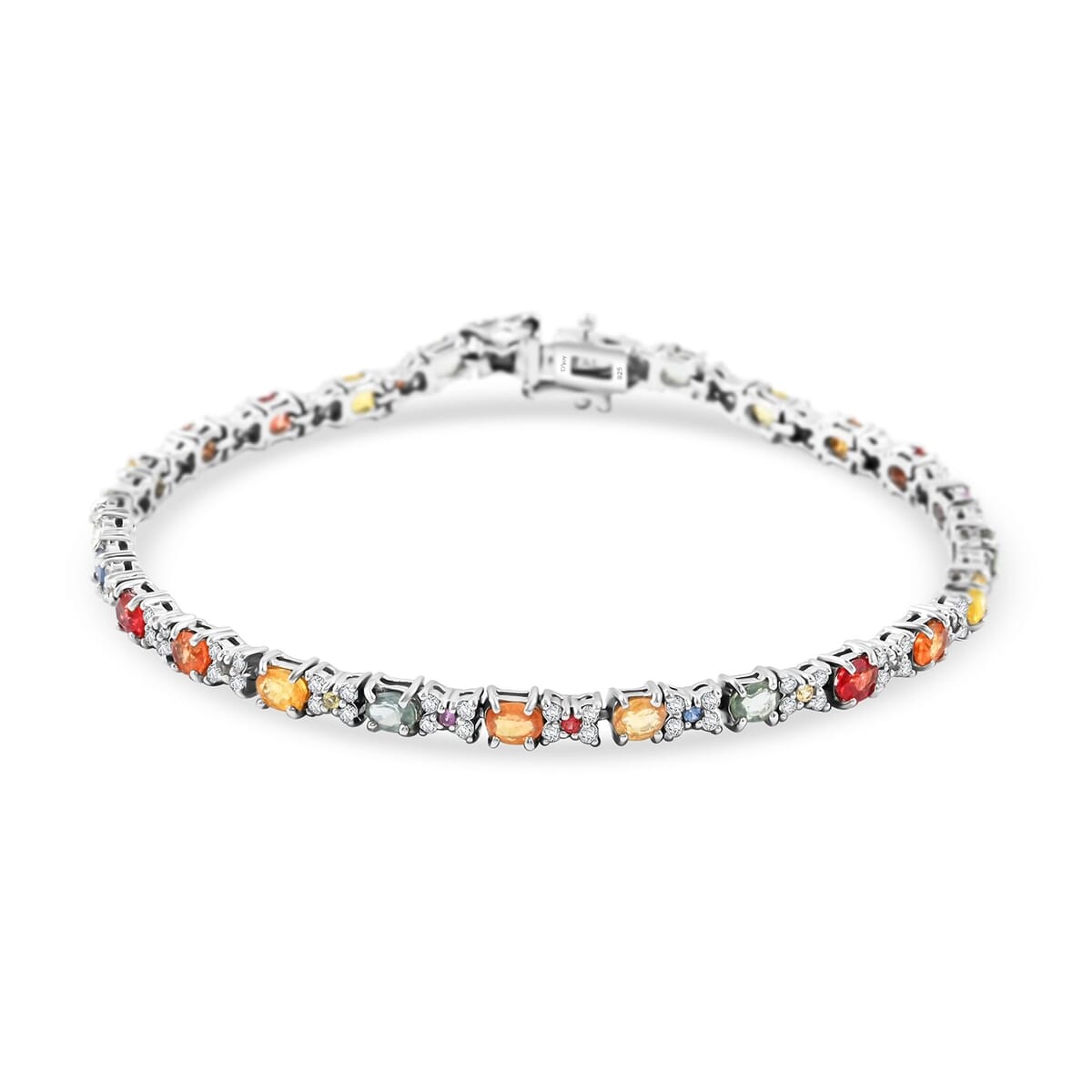 Premium Multi Sapphire and White Zircon 7.75 ctw Bloomfire Bracelet in Rhodium Over Sterling Silver (7.25 In) image number 0