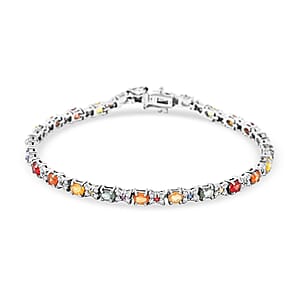 Premium Multi Sapphire and White Zircon 7.30 ctw Bloomfire Bracelet in Rhodium Over Sterling Silver (8.00 In)
