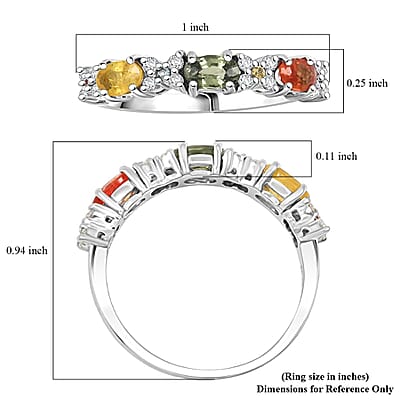 D'Joy Premium Multi Sapphire and White Zircon 1.25 ctw Bloomfire Ring in Rhodium Over Sterling Silver (Size 10.0) 