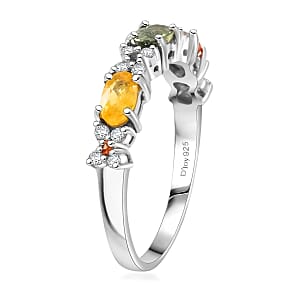 D'Joy Premium Multi Sapphire and White Zircon 1.25 ctw Bloomfire Ring in Rhodium Over Sterling Silver (Size 6.0) 