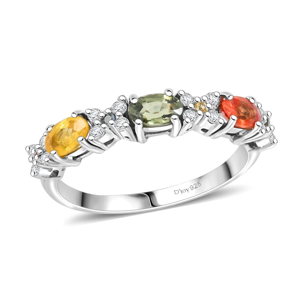 D'Joy Premium Multi Sapphire and White Zircon 1.25 ctw Bloomfire Ring in Rhodium Over Sterling Silver (Size 7.0)  image number 0