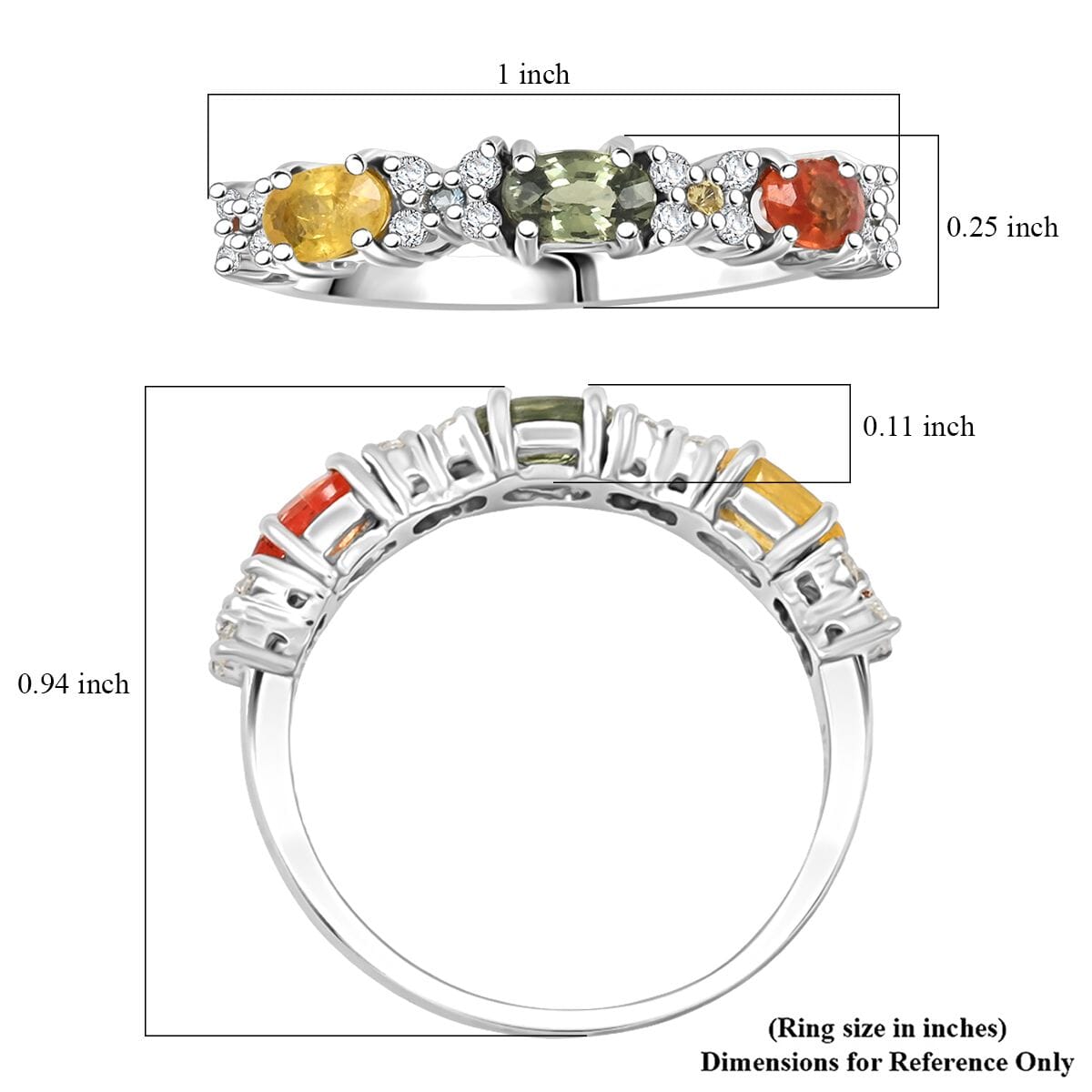 D'Joy Premium Multi Sapphire and White Zircon 1.25 ctw Bloomfire Ring in Rhodium Over Sterling Silver (Size 7.0)  image number 4