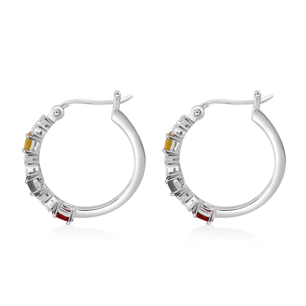 Premium Multi Sapphire and White Zircon 1.85 ctw Bloomfire Earrings in Rhodium Over Sterling Silver  image number 3