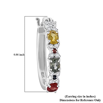 Premium Multi Sapphire and White Zircon 1.85 ctw Bloomfire Earrings in Rhodium Over Sterling Silver 