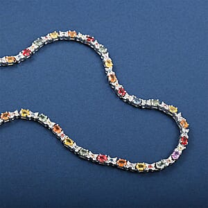 D'Joy Premium Multi Sapphire and White Zircon 10.00 ctw Bloomfire Necklace in Rhodium Over Sterling Silver 18 Inches
