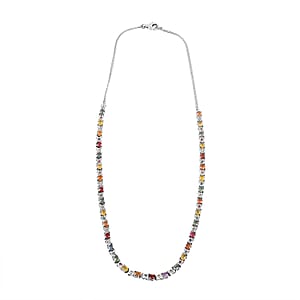 D'Joy Premium Multi Sapphire and White Zircon 10.00 ctw Bloomfire Necklace in Rhodium Over Sterling Silver 18 Inches