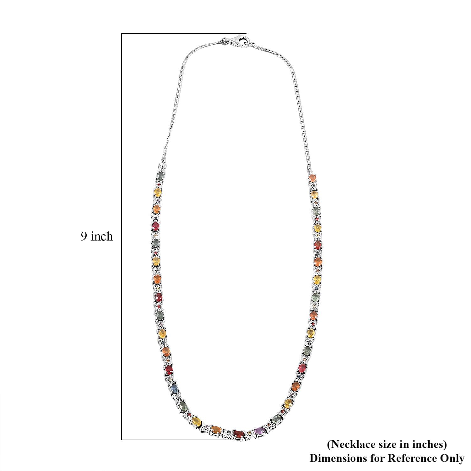Premium Multi Sapphire and White Zircon 10.00 ctw Bloomfire Necklace in Rhodium Over Sterling Silver 18 Inches