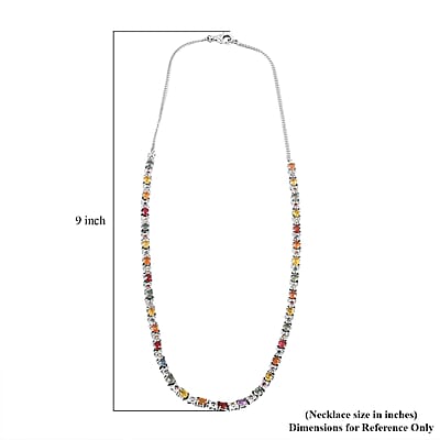 D'Joy Premium Multi Sapphire and White Zircon 10.00 ctw Bloomfire Necklace in Rhodium Over Sterling Silver 18 Inches