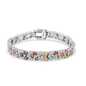Multi Sapphire and White Zircon 15.60 ctw Rainbow Radiance Bracelet in Rhodium Over Sterling Silver (6.50 In)