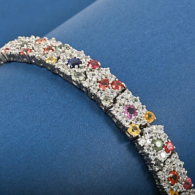 Multi Sapphire and White Zircon 15.60 ctw Rainbow Radiance Bracelet in Rhodium Over Sterling Silver (6.50 In)