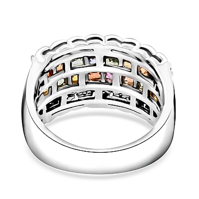 Premium Multi Sapphire and White Zircon 2.15 ctw Color Crest Ring in 18K Vermeil YG and Rhodium Over Sterling Silver (Size 10.0) 