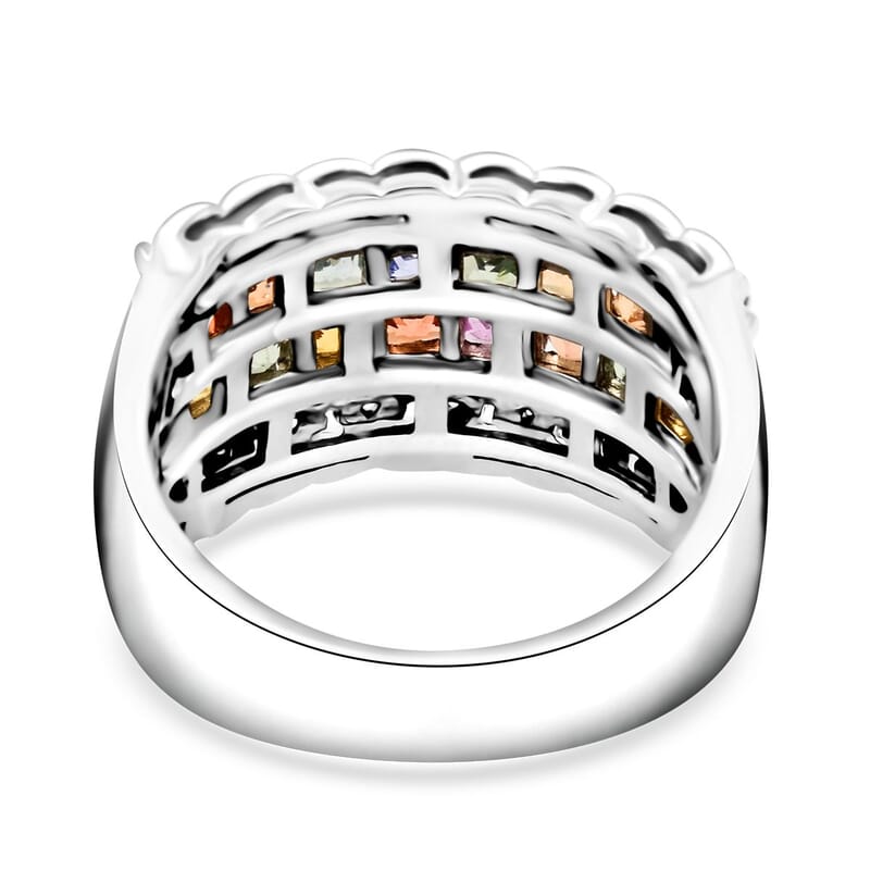 Premium Multi Sapphire and White Zircon 2.15 ctw Color Crest Ring in 18K Vermeil YG and Rhodium Over Sterling Silver (Size 10.0) 